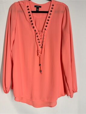Alfani Coral Lace-Up V-Neck Tunic